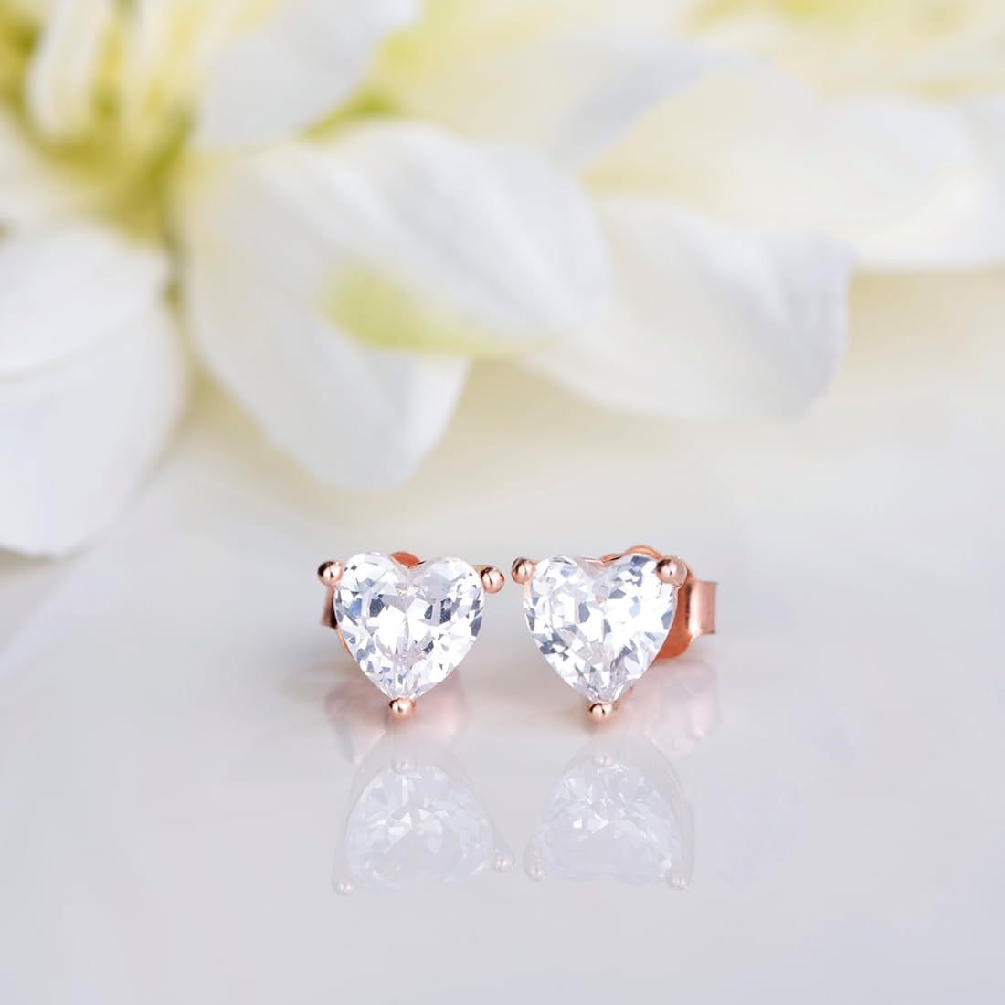 925 Silver Heart Earrings Rose Plated Stud With Hallmark