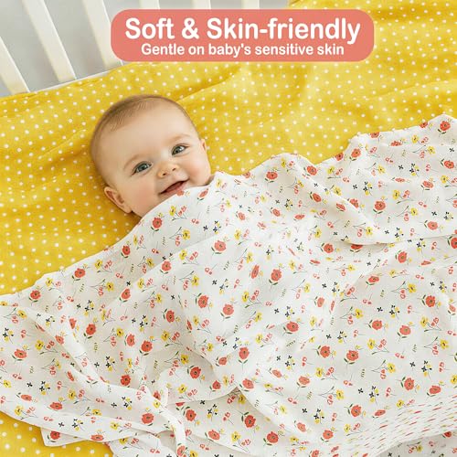 Image of Softan Swaddle Blanket, 47x47 in Muslin Swaddle Receiving Blanket for Newborns, Breathable & Soft, 4 Pack Yellow Flower