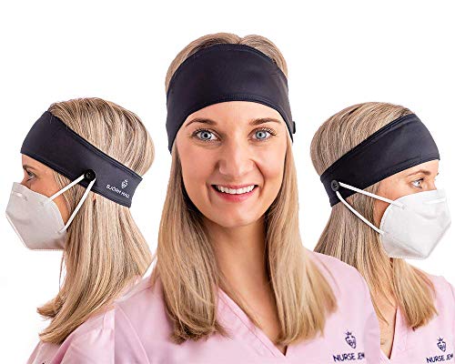 BJÖRN HALL Nurse Headband with Buttons for Face Mask | Elastic Swimsuit Material, Smooth & Stretchy | Ear Saver Headband with Buttons | Perfect for Nurses, Doctors & Medical Students