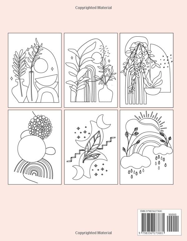 Minimalist Modern Art Coloring Book for Teens and Adults: Over 100 Pages with 50 Design Boho Decor Stress Relief Coloring Book for Adults Relaxation image 3