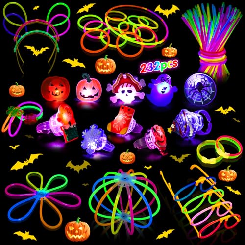 MOSSNDAR Pulseras Luminosas Fluorescentes,232pcs Barras Luminosas con 10 Anillos...
