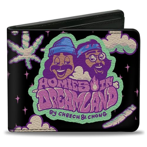 Homies in Dreamland by Cheech & Chong Wallet, Bifold, Cheech and Chong Homies in Dreamland Title Logo Smoke Black, Vegan Leather