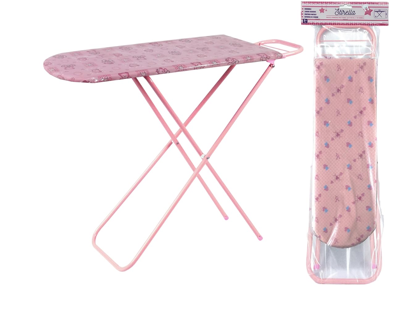 Asse da Stiro Giocattolo Pieghevole in Metallo - Set Stireria per Bambini Con Struttura in Metallo e Piano in Legno Rivestito