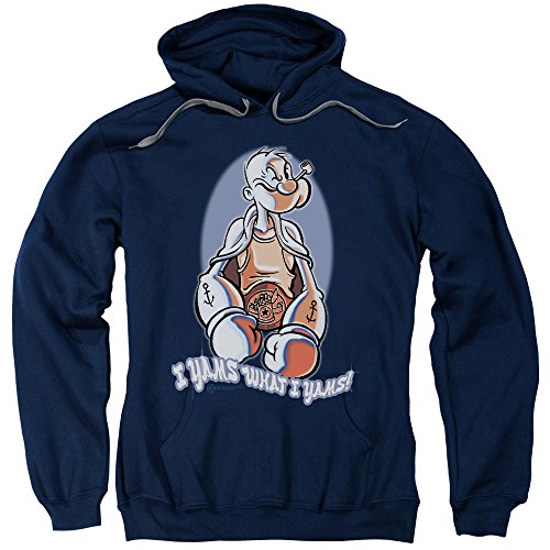 Trevco Popeye I Yams Unisex Adult Pull-Over Hoodie for Men and Women, Large Navy