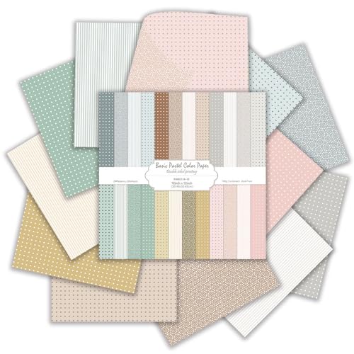 1212 Scrapbook Paper 24 Sheets Double-Sided Boho Patterned Paper Colorful Dot Decorative Craft CardStock Papers for Scrapbooking Card Making DIY Album Junk Journal Decor (Basic Pastel Color)
