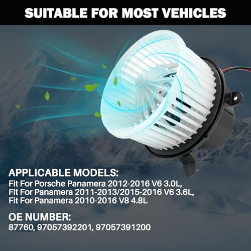 Image of 87760 AC Heater Blower Motor Fan Assembly Fit for Porsche Panamera 2010 2011 2012 2013 2014 2015 2016 97057391200, 97057392200, 97057392201