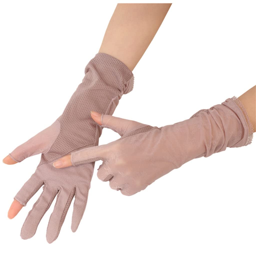 Women's Ice Silk Lace Thin Section Driving Riding Elastic Touch Screen Spring Gloves