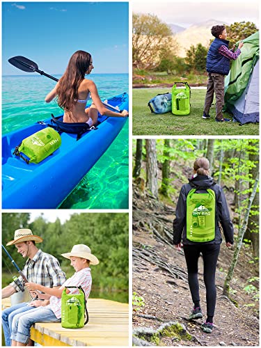 Image of HEETA Dry Bag Waterproof for Women Men, Roll Top Lightweight Dry Storage Bag Backpack with Phone Case for Travel Swimming Boating Kayaking Paddle Board Camping Beach Accessories (Lemon Green, 20L)