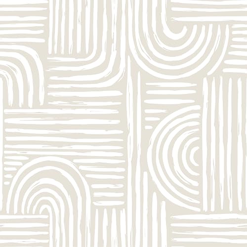 Decotalk Tapete Schlafzimmer Modern Beige Nahtloses Geometrisches Bogenmuster 44.5X900cm Selbstklebende Tapete Beige Muster Moderne der...