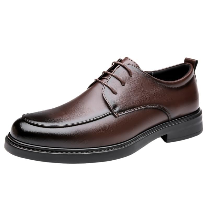 Men's Party Dress Shoes Genuine Leather Lace-up Brogue Slip Resistant Rubber Sole Low Top Wedding Formal Shoes