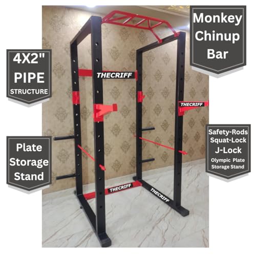 Image of Commercial Power Rack - Heavy-Duty 4x2 Squat Rack with Monkey Bar, J-Hooks, Squat Locks & Olympic Weight Plate Storage|Adjustable Strength Training Cage for Home Gym & Commercial Use (TC301)