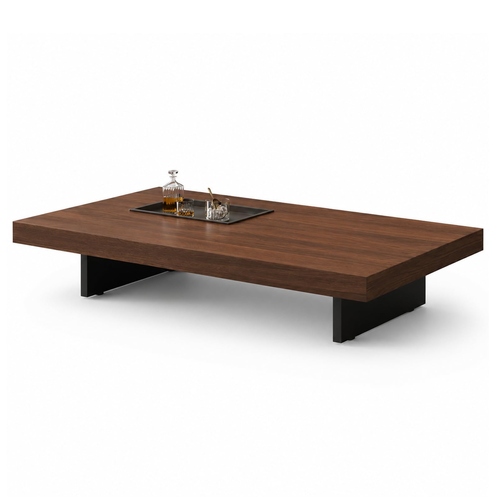 Table basse minimaliste en noyer pour un salon contemporain et chaleureux