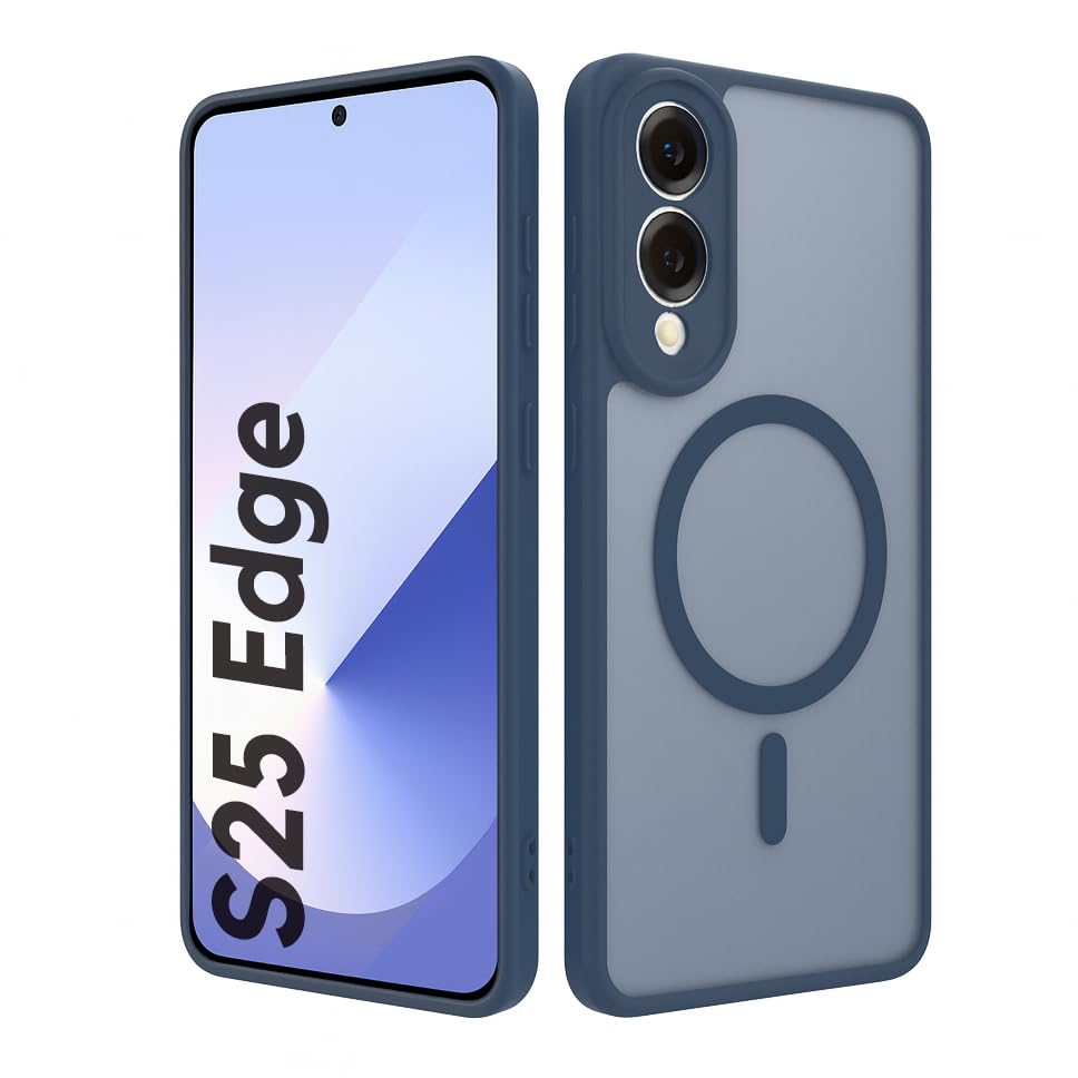Image of Frosted Slim Matte Military Grade Drop Protection Frosted Lightweight Case Cover Compatible with Samsung Galaxy S25 Edge 5G (2025) (Blue with MagSafe)