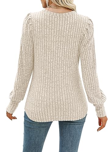 Image of MIHOLL Women's Puff Long Sleeve Shirts Casual Knit Blouses Crew Neck Elegant Tunic Tops