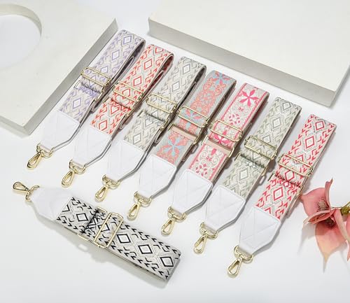 Image of LEMEDE Purse Strap,2 inch Leather End Shoulder Strap Adjustable Replacement,Retro Jacquard Multi-pattern Crossbody Bag Straps