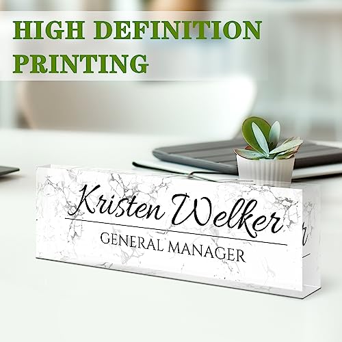 Image of Name Plate for Desk, Desk Name Plate Personalized, Office Decor for Women Men, Acrylic Desktop Accessories, Office Appreciation Gifts for Boss Social Workers Nurse Teacher Employee (White Marble)