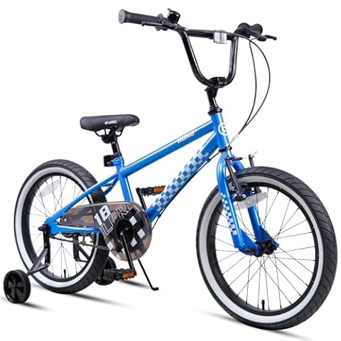 Glerc NuNu 18-calowy rower dziecięcy dla chłopców w stylu BMX dla dzieci w wieku 6-, 7-, 8-, 9- i 10 lat, z dwoma hamulcami ręcznymi, kółkami podporowymi, stojakiem i regulowaną kierownicą/siodełkiem