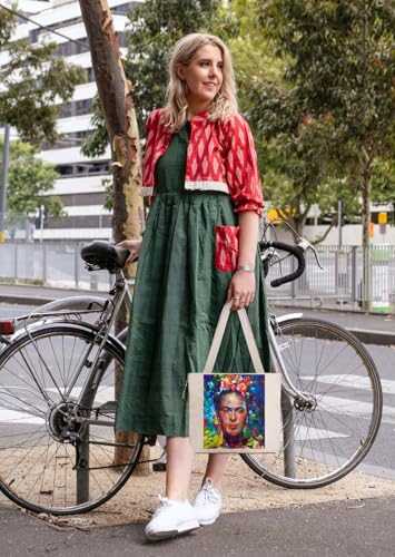 Image of Hand-Printed Tote Bag with Classical Design-Reusable, Zipper Closure For Women & Girls