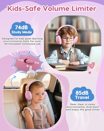 Acer Kids Headphones Wired for School, 74-85dB Limiter, Pink OHW342 - image 2
