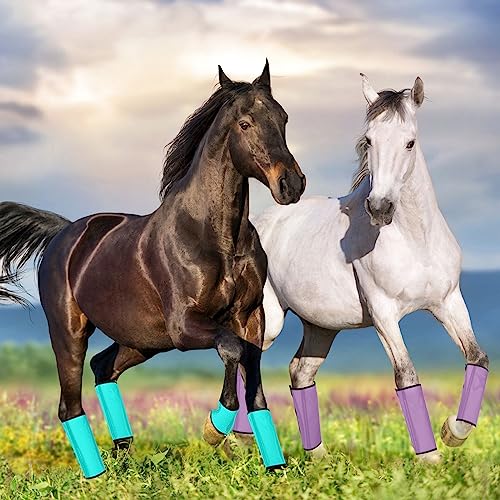 Image of Jexine 12 Fly Boots for Horse Set of 12 Loose Breathable Mesh Horse Fly Sheets Protective Horse Leg Wraps Leggings for Preventing Flies and Mosquitoes Bites (Green, Purple, Yellow)