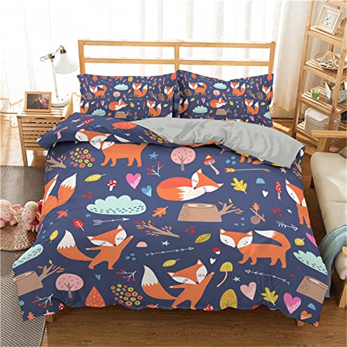 LSYW Housse de Couette 140x200 cm Enfant Renard Violet Parure de Lit 1 Personne avec Fermeture Éclair Doux Confortable Respirant Microfibre Housse de Couette et 2 Taie d'oreiller 65x65 cm Cover