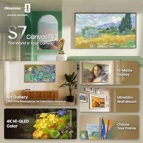 Image of Hisense 55 inch Hi-QLED S7 CanvasTV Series 4K UHD Google Smart Art TV (55S7SG, 2026 New) - 144Hz, Art Mode, Anti-Glare Panel, Dolby Vision HDR, Hi-Matte Display, Frame & UltraSlim Wall Mount Included
