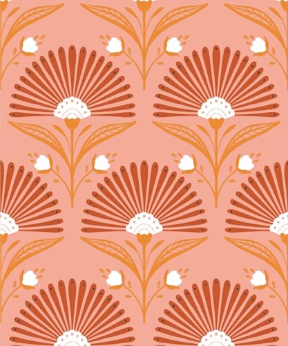 Meihodan Modern Fan Shaped Floral Peel and Stick Wallpaper Vintage Orange Geometric...