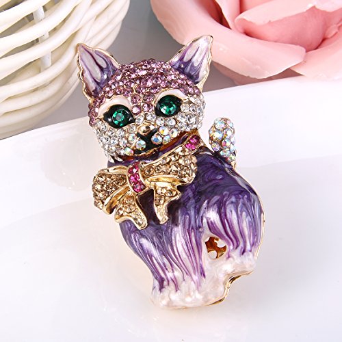 Image of EVER FAITH Austrian Crystal Lovely Plump 3D Bowknot Cat Brooch Enamel Pet Animal Kitten Brooches Dress Suit Sweater Scarves Accessoriesfor Women