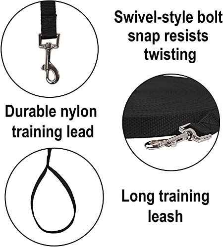 Image of Petlicious & More Nylon Dog Training Lead Dog Leash Long Leash 10 Ft Long Leash for Dogs Walking Leash (1 inch Inch Thick x 10 Ft Long) (Black)
