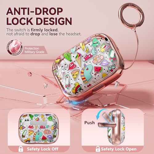Image of Inesore for AirPods Pro 3 Case Cover 2025 with Lock-Red+ Unicorn Graffit | Two-Piece Design,with Gold Keychain & Clean Pen, As Phone Stand,Support Wireless Charging,Cute Luxury Case for Women Girly