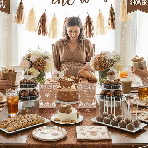 Image of Vercraft 6 Pcs Cielito Lindo Baby Shower Table Decoration Mexican Fiesta Papel Picado Thank You Acrylic Sign 6 x 8 Inch Brown Cielito Lindo Centerpieces with Stand Mexican Party Decoration