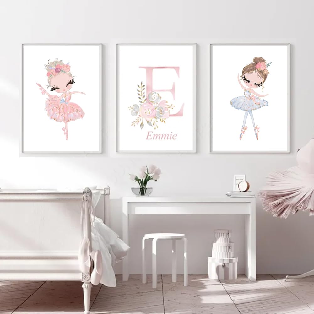 3 Laminas Bailarina Ballet Poster Nombre Personalizado Niña 30x40 Cuadros Decoracion Dormitorios Bailarinas Cuadros Bailarinas Infantiles Decoracion Habitacion Bebé Pared Inicial Rosa Niña Regalo