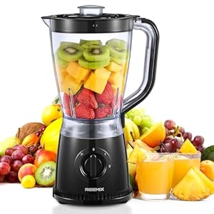 Standmixer 500W, 1,5 L Mixer mit 2 Geschwindigkeitsstufen & Pulsfunktion, Edelstahlmesser, abnehmbarer Deckel mit Messbecher, spülmaschinengeeigneter Mixbecher für Smoothies & Shakes