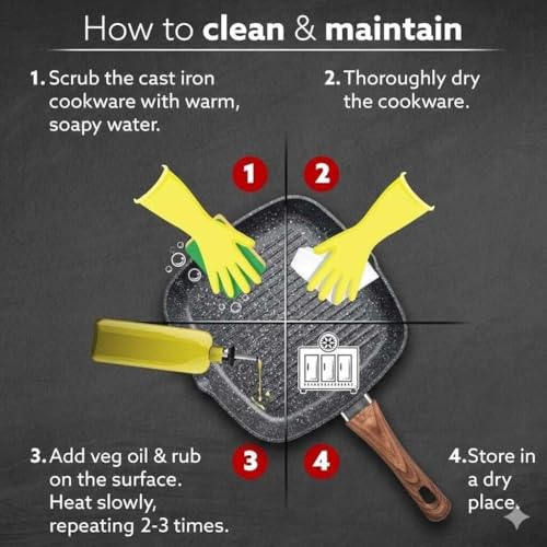 Image of Niyam Nonstick Grill Frying Pan with Cool Touch Handle,Stove Top Square Grill Pan for Big Cooking Surface, Durable Grill Skillet,Scratch Resistant, PFOA Free Low Oil use, (Black, 28 cm Square)