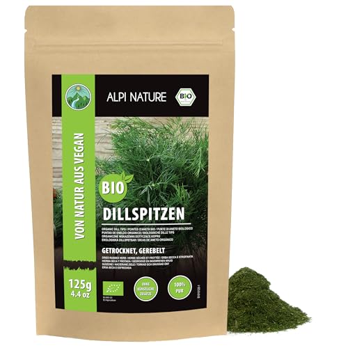 Alpi Nature Eneldo Seco Orgánico 125g, Hojas de Eneldo Secas y Frotadas para Cocinar y Encurtidos