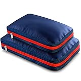 ICHIFUJI 旅行用圧縮袋 トラベルポーチ 圧縮バッグ 収納ポーチ ファスナー 出張 旅行 便利グッズ 圧縮で衣類スペース約50％節約 (セット) (M・Lセット, ネイビー＆レッド)