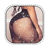 Evild Women Mesh Rhinestone Body Chain Glitter Elastic Belly Skirt Sparkly Party Waist Chain Statement Belly Chain