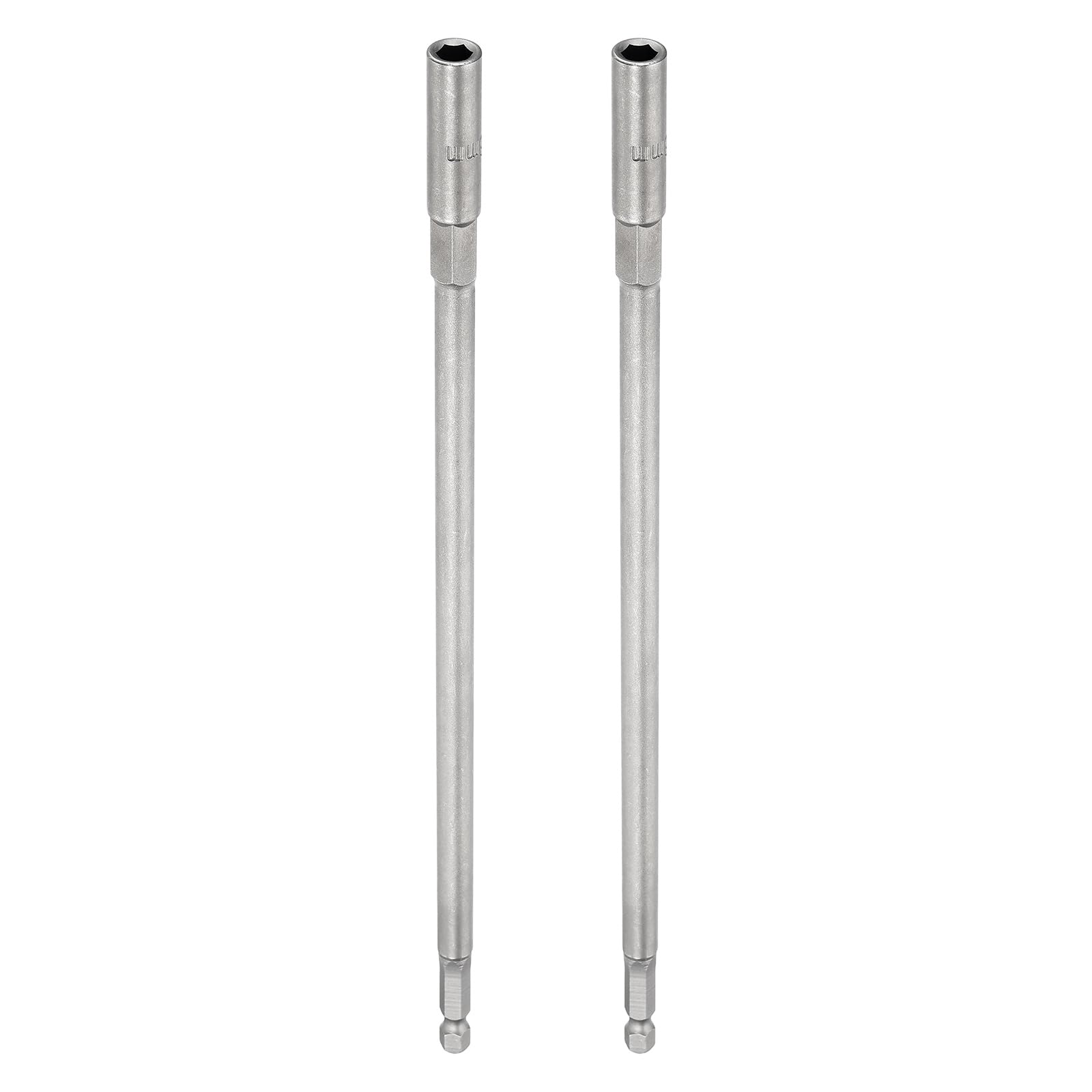sourcing map 2pcs Nut Driver Drill Bit 6mm Metric Socket 1/4" Hex Shank 10" (250mm) Extra Long 6-Point Sockets Quick Change 40Cr Steel Bolt Setters for Power Drill Drivers