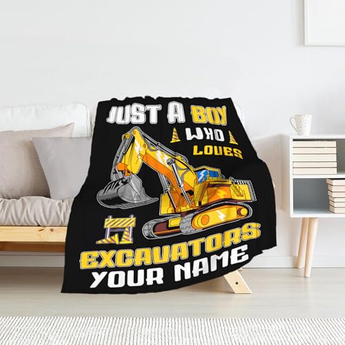 Image of Custom Excavator Blanket for Teens - Plush Fluffy Yellow Throw Blanket - 50 inchx60 inch Inches for Sofa - Cool Construction Gifts