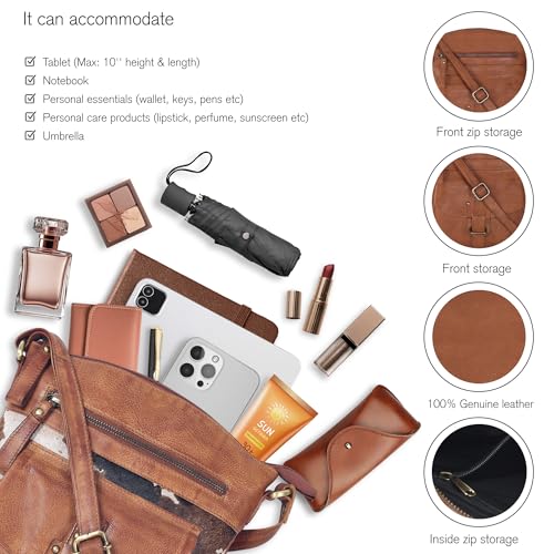 Image of Oak Leathers Leather Crossbody Bag For Women With Adjustable Sling Strap - Medium Size Crossover Shoulder Handbag Purse