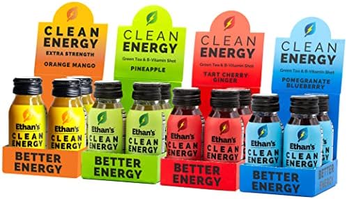 Ethan's Organic Energy Shot, 3 Flavors, Pineapple, Tart Cherry Ginger, Pomegranate Blueberry, Gluten Free, B6 & B12 Vitamin C Focus Supplement, Plant Based Diet (Variety 12 Pack of 2oz Shots)