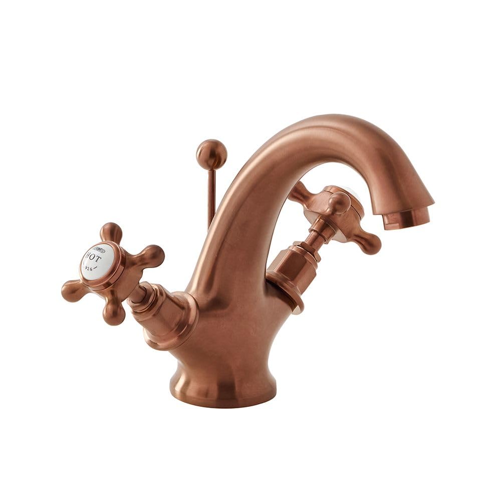 Milano Brushed Copper Elizabeth Mono Basin Mixer Tap Crosshead Handles