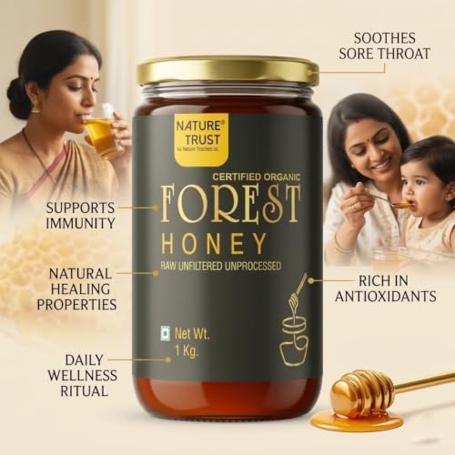 Image of Nature Trust Raw Organic Forest Honey,1kg, Wild, Unprocessed, Unheated, Non Pasteurized, Original Honey 100% Pure and Natural