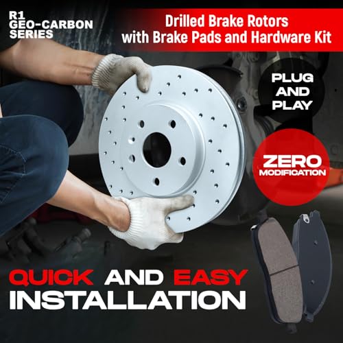 Image of R1 Concepts Front and Rear Brake Kit Fits 2004-2012 Chevrolet Malibu | 2005-2008 Chevrolet Cobalt| Performance Sport Pads, Drilled Carbon Rotors| Hardware| 11.7 inch Front & 10.6 inch Rear
