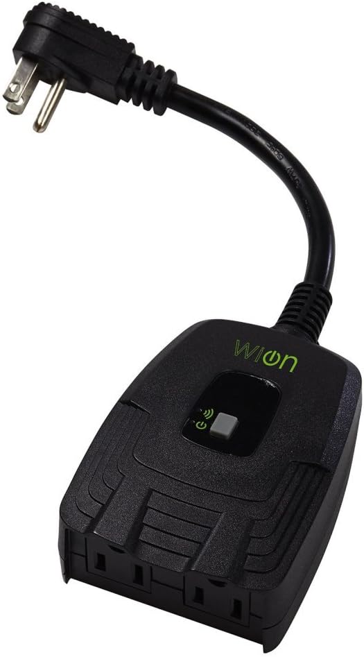 WiOn 50049 Outdoor Wi-Fi Wireless Plug-In Switch; Smartphone And Tablet Automation For Up To 12 Devices; 2 Grounded Outlets; Weather Resistant; Energy Saving; Wifi Controlled Switch