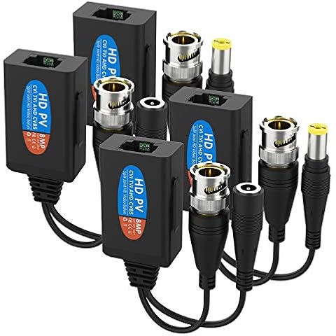 VIMVIP 8MP HD-CVI/TVI/AHD Passive Video Balun with Power/Data&Audio Balun-RJ45 CAT5 Cate 6 Data Transmitter Cable (2 Pair) Cover