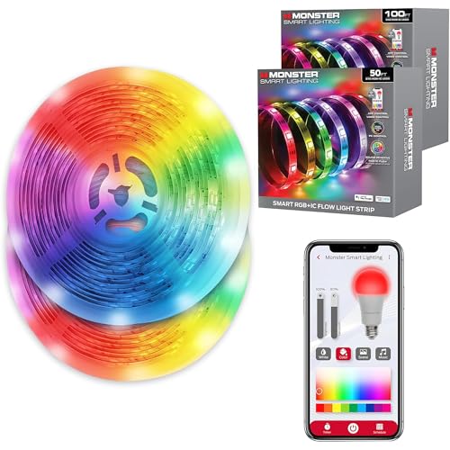 Monster Smart RGB+IC LED Strip Lights Sound Reactive Strip Lights for Bedroom App & Voice Control RGB Light Strip for Room Alexa Google Home Razer Chroma Sync (150ft)