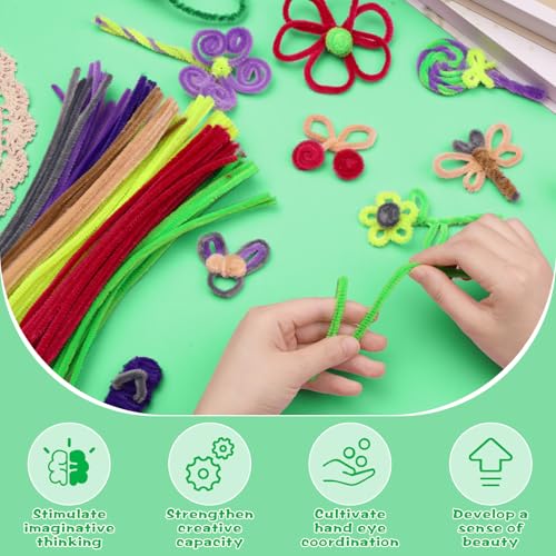 Image of 100 Pieces Pipe Cleaners Craft Chenille Stem Fruit Green Pipe Cleaners | Fuzzy Sticks Pipe Cleaners for Crafts Festival Home Decorations