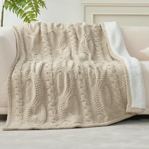 Amélie Home Cable Knit Sherpa Throw Blanket 50