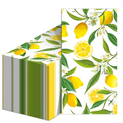 50PCS Lemon Guest Towels Lemon Yellow Citrus Fruit Hand Napkins Paper Napkin Hand Towel Disposable for Bathroom Wedding Holiday Anniversary Birthday Party Bridal Baby Shower Decorative Towels